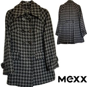 Mexx Double Breasted Pea Coat Black/Grey Houndstooth Wool Blend Size 4