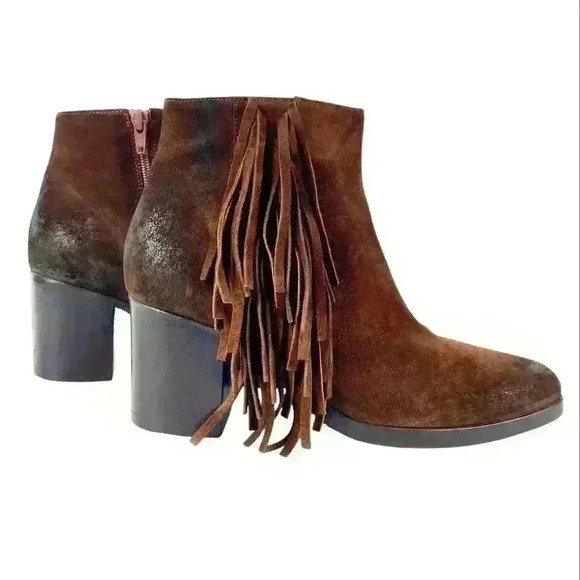 Vince Camuto Shoes - Vince Camuto Brown Suede Fringe Ankle Bootie, Size 8, Boho Western Cowgirl Style