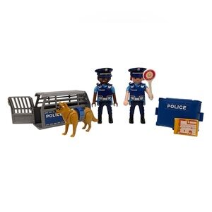 Lot Playmobil Police Figures Man Woman Dog Cage Accessories Stop Sign Ticket