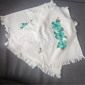 4 vintage Cannon hand towels teal blue flower design 100% cotton made in…