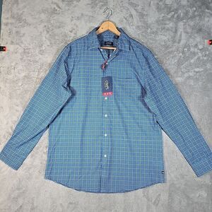 Chaps Shirt Mens Large Blue Tartan Plaid Button Up Performance Gorpcore UPF 50