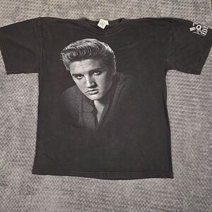 Vintage Elvis Presley Shirt Mens Large Black Short Sleeve 20th Aniversary Rocker