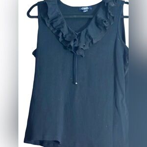 Black Chaps Tank Top with Ruffled Neckline  sz L