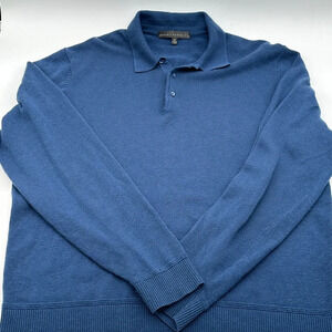 Robert Barakett blue wool/silk/cashmere men's long sleeve polo sweater XL