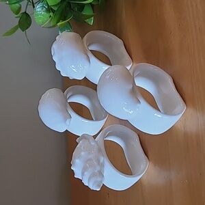 VINTAGE White Bone China Seashell Motif Napkin Rings, Set of 4