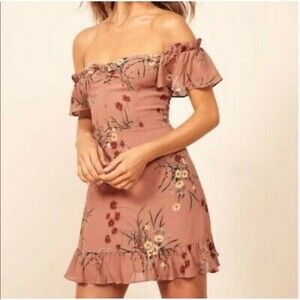 Reformation Hyacinth Dress Womens Size 4 Butterfly Rose Pink Floral Ruffle Mini