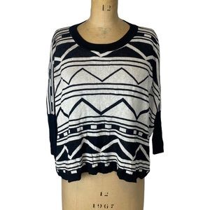 Elan Black/Ivory Western Boho Poncho Sweater One Size