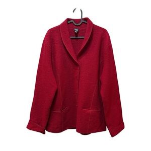 Eileen Fisher 100% Wool Button Up Fold Down Collar Jacket Red Size M