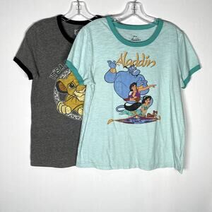 Bundle of 2 Disney Aladdin/Lion King Ringer Style Shirts Size L