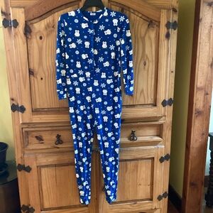 Women Swomog blue white penguins one piece bodysuit pajamas - size S