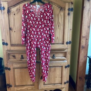 Women Shosho red white penguins one piece bodysuit pajamas - size S