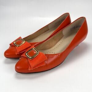 Vintage Selby Orange Bows Slip On Leather Kitten Cone Heels Women's Size 9.5