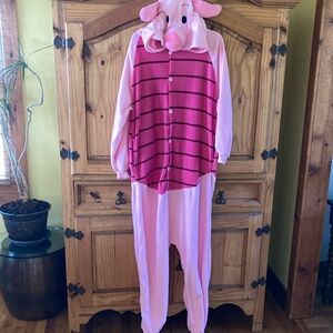 Adult Piglet Pink Striped Onesie Hooded Costume size XL