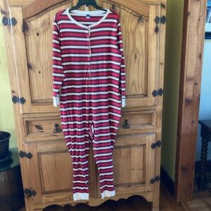 Adult Old Navy Striped Red White one piece Onesie Pajamas size 2X