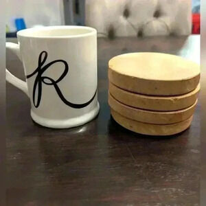 Indigo R Initial Mug + Marble Coasters - new