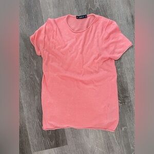 Zara Knit Short Sleeve Salmon Barbie Pink Modal Wool Size Medium​​​​​​