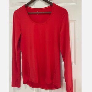 Athleta Chi Long Sleeve Top Scoop Neck Thumbies Women Size Medium Orange/Red