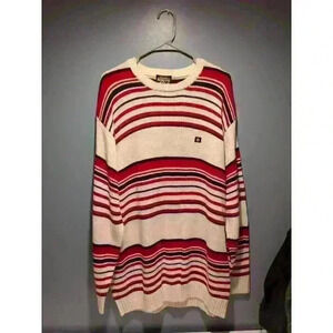 Southpole Sweater Men's XL White Red Black Striped Pullover Crew Neck Acrylic