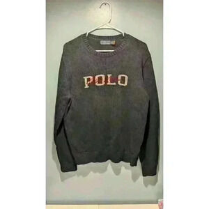 Polo Ralph Lauren Logo Signature Crewneck Cotton Intarsia Knit Sweater Gentleman