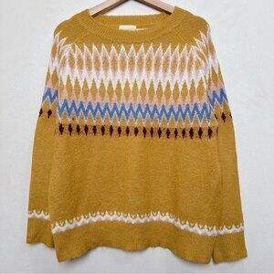 Dreamers Womens S/M Fair Isle Crew Neck Yellow Sweater