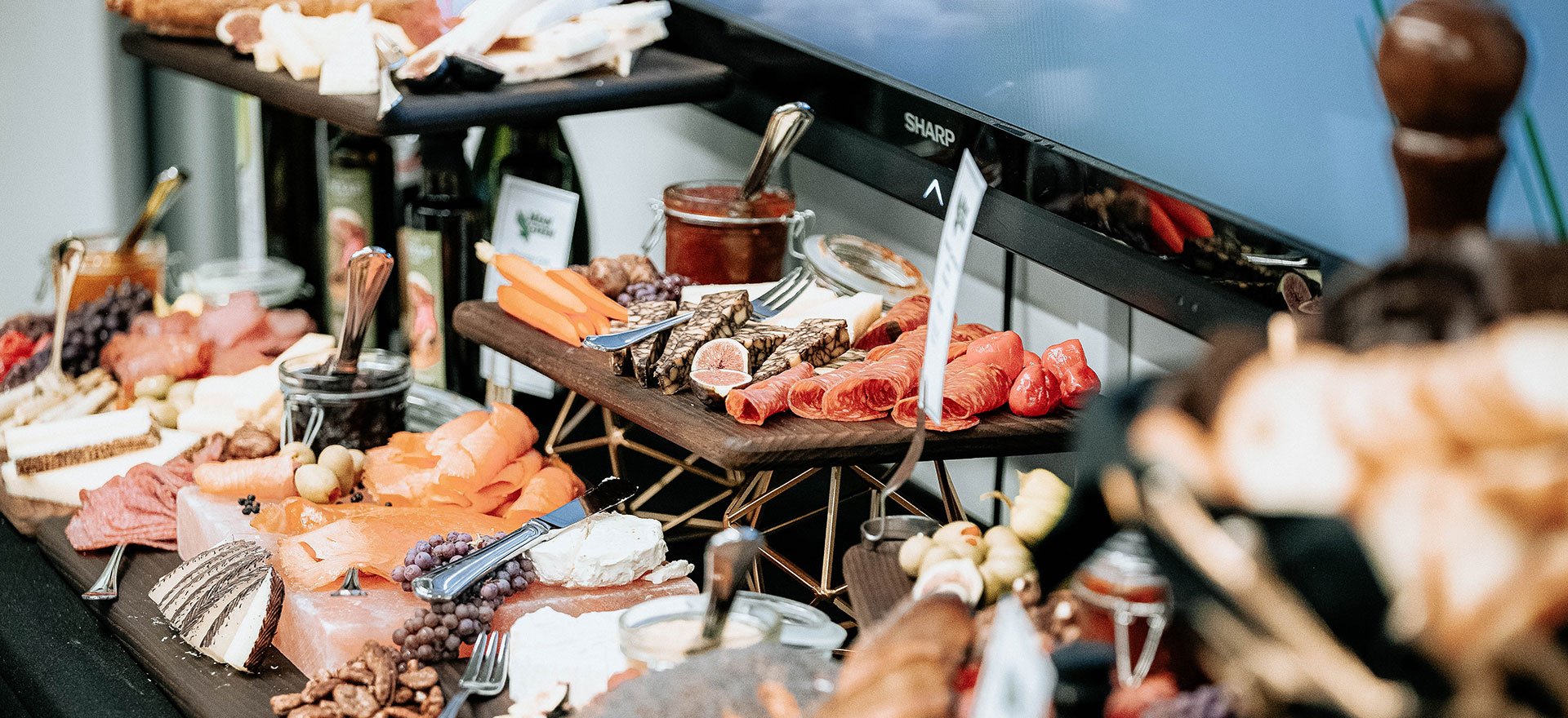 Charcuterie spread at a catering event