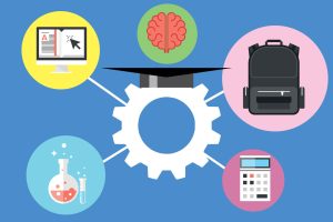 Abstract illustration of gears and education.