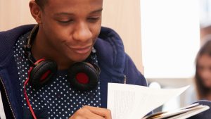 Two Students Studying In Library