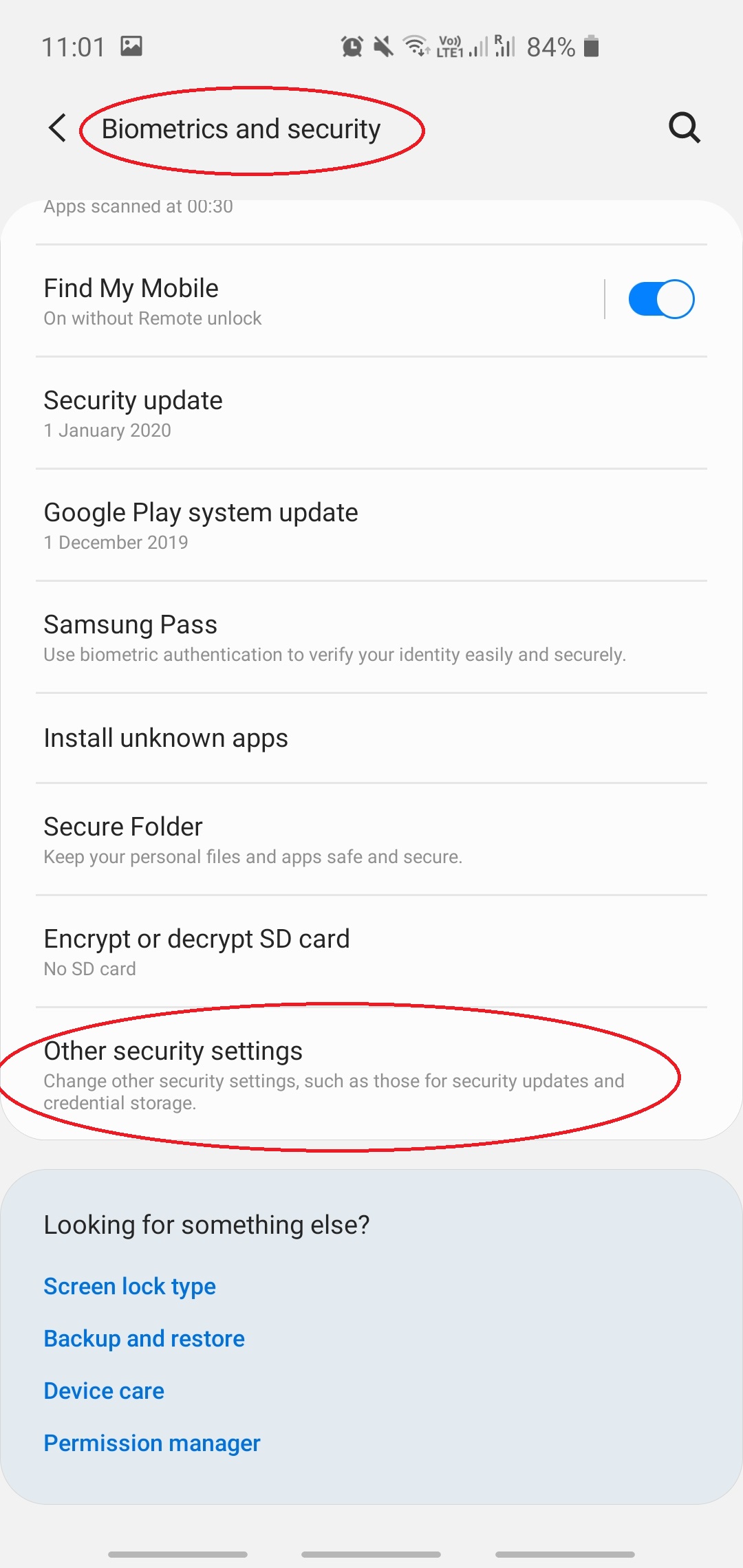 Security submenu > Other security settings submenu