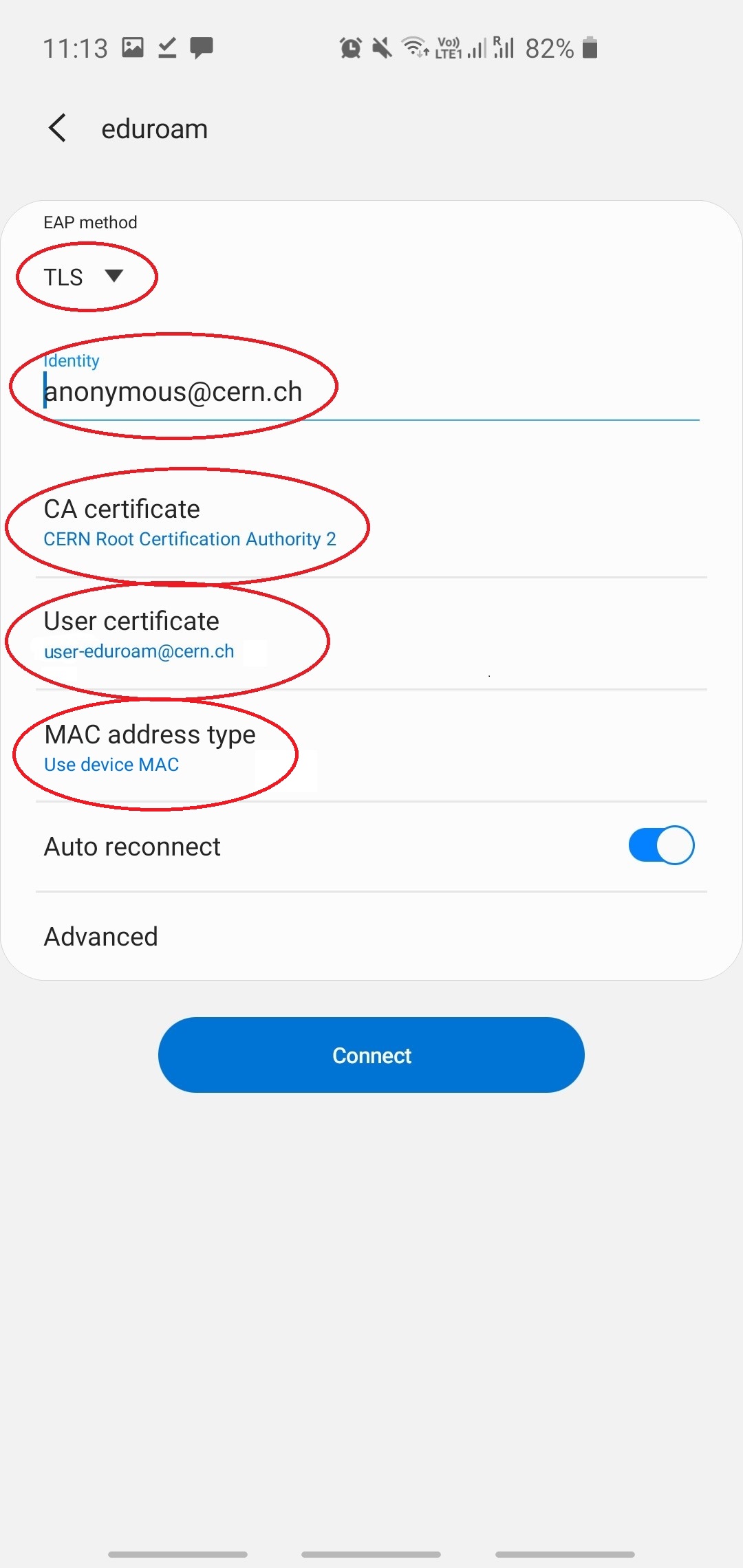 Fill in the network parameters