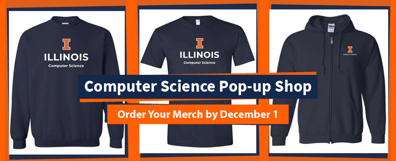 Three dark blue pieces of apparel, Computer Science Pop-up Shop Order Your Merch by December 1
