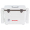 A white Engel Coolers 19 Quart Drybox/Cooler with Rod Holders with the word Engel on it.