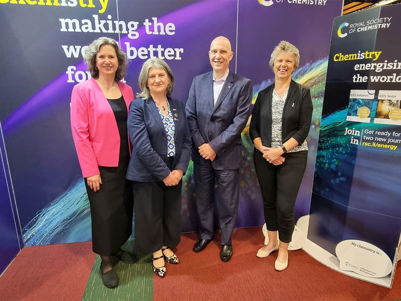 The Royal Society of Chemistry and ACS are both present at the EuChemS congress in Dublin this week. Pictured, L-R: Mary Carroll, ACS president; Helen Pain, RSC CEO; Al Horvath, ACS CEO; Gill Reid, RSC immediate past president