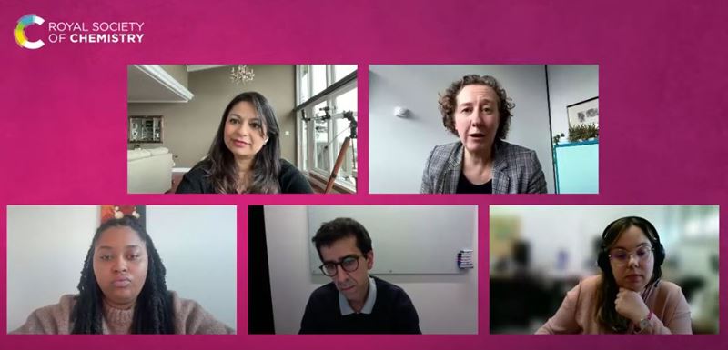 Five participants share their experiences of science culture in a webinar, each remote from the other