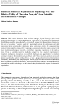 Cover page: Studies in Historical Replication in Psychology VII: The Relative Utility of “Ancestor Analysis” from Scientific and Educational Vantages