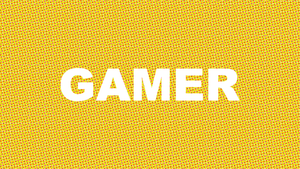 The word 'gamer' in bold text on a bright yellow background