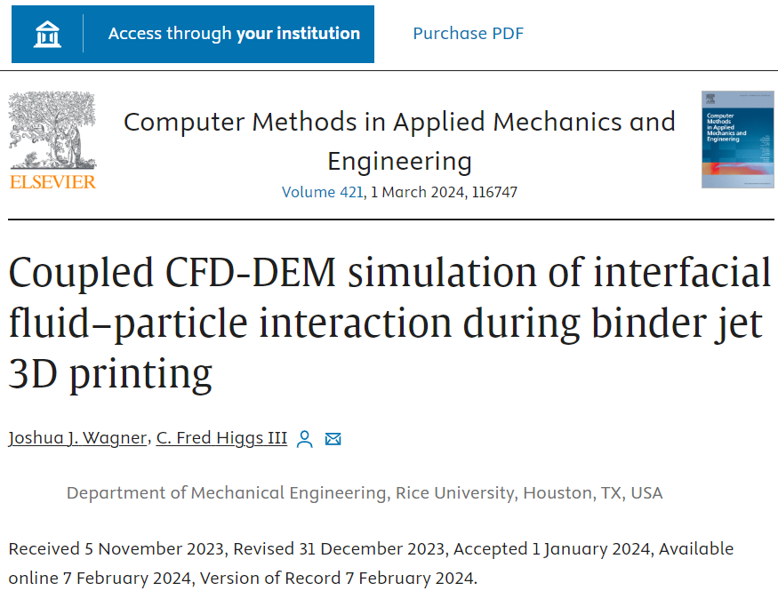 Coupled CFD-DEM simulation of interfacial fluid–particle interaction during binder jet 3D printing