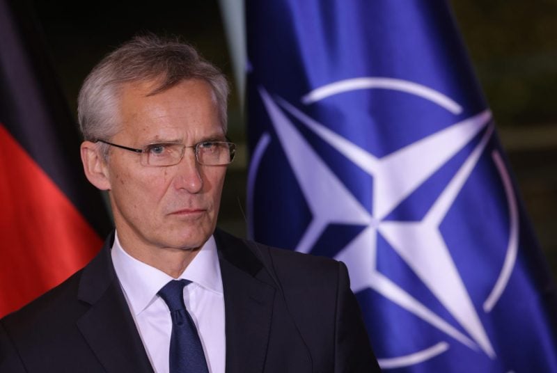 BERLIN, GERMANY - DECEMBER 01: NATO Secretary General Jens Stoltenberg and German Chancellor Olaf Scholz (not pictured) speak to the media during talks at the Chancellery on December 01, 2022 in Berlin, Germany. Issues the two leaders discussed include the ongoing Russian war in Ukraine and the protection of underwater European infrastructure. (Photo by Sean Gallup/Getty Images)