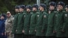 Russian conscripts called up for military service line up before their departure for garrisons, in Bataysk in the Rostov region, Russia, Oct. 20, 2024.