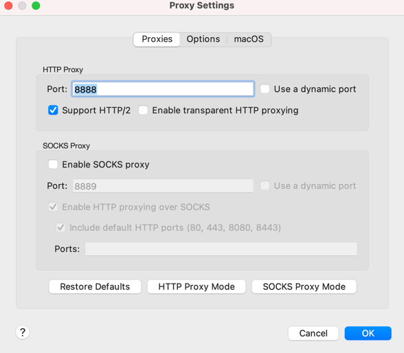 Proxy settings