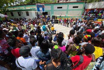 Young women and men gather at a youth event in the capital of Haiti, Port-au-Prince.