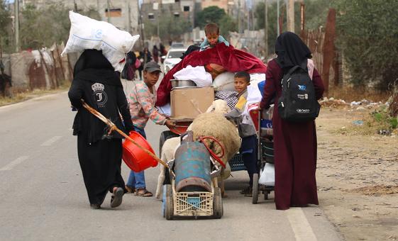 عائلة فلسطينية تفر من مدينة رفح جنوب قطاع غزة.