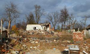 Buildings in Chernihiv Oblast, Ukraine, remain derelict more than a year after the full-scale invasion of Ukraine.