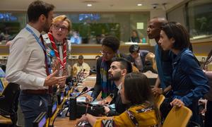 Youth participants working on a group activity during a breakout session of the Transforming Education Summit.