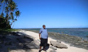 Orisi Seniucudromo walking on the coast near Namada village.