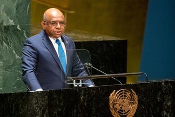 Assembly President Abdulla Shahid addresses members of the General Assembly Emergency Special Session on Ukraine.