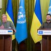 UN Secretary General António Guterres (left) addresses the media alongside President Volodymyr Zelenskyy of Ukraine.