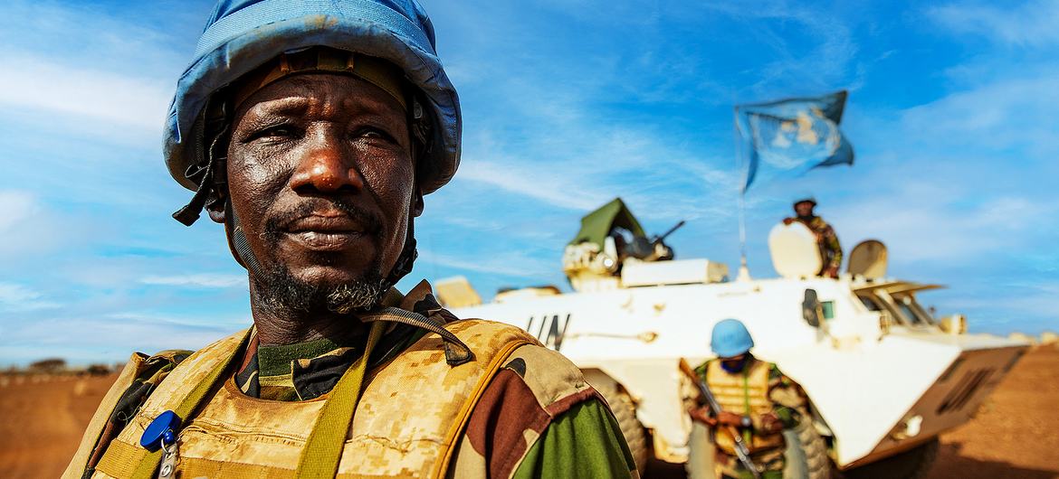 UN peacekeepers stand guard in  Ménaka in southeastern Mali.