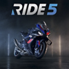 Ride 5 key art van een motorfiets met het cijfer 60 op de voorkant.