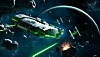 Star Wars Outlaws screenshot showing a ship in space with TIE fighters.