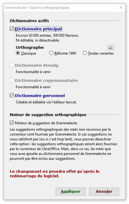 Grammalecte · Options orthographiques